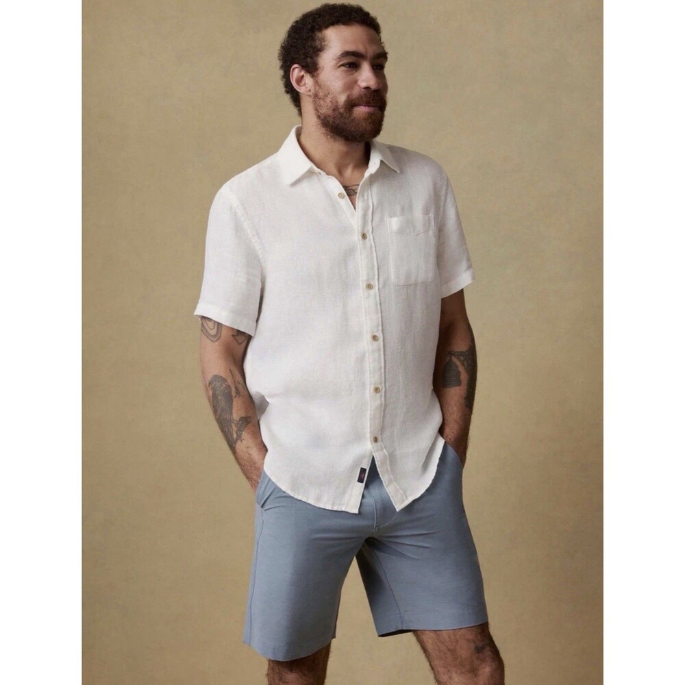 Faherty Palma Linen Shirt Mens L White Short Sleeve Button Down Flawed NWT